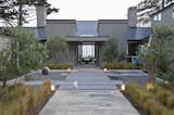 Entry courtyard at twilight