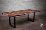 Live edge black walnut dining table ''la transversé'' on U shape steel legs.   It is laminated in 2 directions