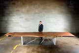 16FT live edge black walnut boardroom table on Cambria quartz torquay + steel base.
