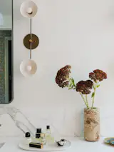 Primary bathroom; calacatta oro marble.