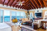 The wood cathedral ceiling of the ocean-view guest villa.