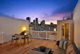 The rooftop terrace overlooks the San Francisco skyline. 