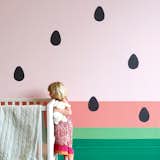 Hues: SPROUT .06, PETAL .06, THRIVE .06, NOURISH .06, and THRIVE .05. http://www.colorhousepaint.com/blog/make-this-watermelon-wall/