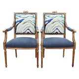 Available on viyet.com!

Add a bold touch to a home or commercial space with these charming Kilimanjaro Regency chairs. Dramatic blue and white embroidered fabric in Sapphire from Beacon Hill decorates the back while the seats are upholstered in blue velvet fabric from Kravet. A beveled frame and arms that scroll complete the look. Sold as a set of two.

https://viyet.com/vintage-kilamanjaro-regency-chairs-sea-17692-8891.html
