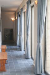 The corridor overlooks the patio
