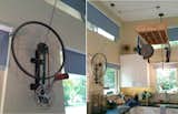 Pulley system for pot rack using a recycled bicycle wheel