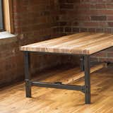 Belmont Collection Industrial style Coffee Table with 400 year old heart pine from the Chronicle Mill, Belmont, NC.