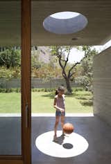 Grass, Trees, Back Yard, Concrete Patio, Porch, Deck, Windows, and Skylight Window Type  Photo 4 of 12 in An Architect’s Bright and Airy Family Home Thrives Within a Brutalist Concrete Structure