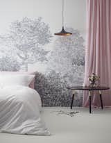 Here, Sian Zeng's Hua Trees Mural in a lovely gray shade is used in a hotel bedroom.