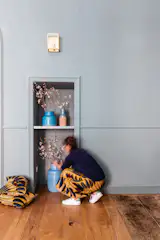 Oak parquetry adorns the floors of the living area and bedrooms. 