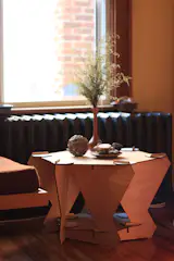 The new George Table by Everyday Props. Laser-cut plywood, assembled entirely via sliding notch joinery (no glue or screws required). Available soon at www.etsy.com/shop/everydayprops.