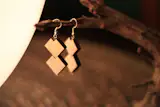 Earrings created from plywood laser offcuts. Available in a variety of patterns and styles from www.etsy.com/shop/everydayprops.