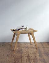 One of our standard pi stools in clear finished FSC European oak, with a natural Danish cord seat. Also one of our Tau trays in 5000 year old bog oak and woven split willow skein