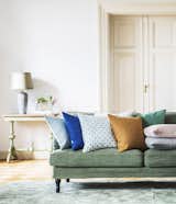 IKEA Stocksund with a Bemz x Romo cover in Linara Spinach. Cushion covers in an array of colours. 