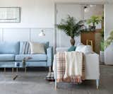 IKEA Karlstad sofa with Bemz covers in Mineral Blue Panama Cotton and Sandhamn Stripe. 