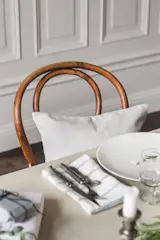 Bemz cushions cover in Silver Grey Brinken Herringbone. Bemz fabric by the metre as tablecloth and napkins. 