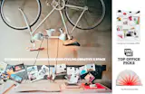 Left: Architect Brue Norelius transformed one of the bedrooms into a studio. A custom desk has a magnetic board and bike as wall art above. Right: SMH, Inc's top picks for office accessories. Images courtesy of DWR and Hay. The main image appears on www.dwell.com
