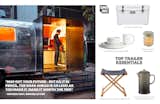 Left: With a last minute deadline, Architect Burton Baldridge transformed a decaying trailer into a modern green home for Austin, Texas based club, Stubbs. Baldridge teamed up with Brandon Fustes of Pilgrim Building Company to work on custom furniture including a bar at one end. Image courtesy of Baldridge Architects. This image first appeared at Dwell here.&nbsp; Right: Our shopping guide to cool suggestions for camping life.&nbsp;