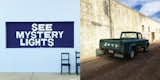 Left: The Mystery Lights sign at Thunderbird, Right: Vintage Jeep parked, Photography: Marcus Hay for SMH, Inc 