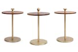 XPALEVSKY
”TRIO” SIDE TABLES
USA, CONTEMPORARY
WALNUT WITH BRUSHED BRASS FINISH FINIAL TOP
18”D X 24”H
$1,450
Solid walnut-topped side tables with brushed brass base and decorative finials. Available with a round, square or pressed square finial. Custom options available.