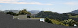 Site Section. The clutter of neighboring houses and driveways is edited by landscaping and a grading concept that used the pool as a "horizontal blind" to screen houses and leave a pristine view of the mountains.