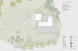 Outdoor Site Plan, showing the siting on the sidehill rather than the upper oak knoll. Accessing and developing the upper site would have compromised the oak grove and made it more difficult to screen surrounding driveways and roofs.   Photo 15 of 16 in Walden House