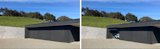 Garage Auto court with concealed garage doors. View of upper oak knoll.  Photo 2 of 16 in Walden House by Frank Hennessy