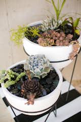 Front porch planters with mid-century modern inspired chevron base