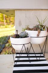 Front porch planters with mid-century modern inspired chevron base