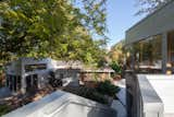 The backyard is framed and protected by the assemblage of the old and new buildings