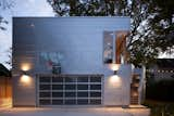 Garage from the driveway at dusk