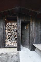 Rocky Knob Sauna detail of door + fire wood storage