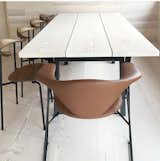 Dinesen plank table with Wegner CH88 and Gubi Masculo chair