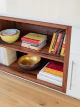 Integrated Custom island book shelf, made with reclaimed American Redwood