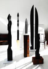 Charred cedar and ebony sculptures, afternoon light