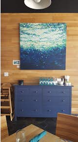 Restaurant Display.-Cider Press Cafe, St. Petersburg, FL.  'Rising Indigo Sea' Original painting available through Galerie du Soleil, in Naples, FL. Prints available https://www.mcgawgraphics.com/collections/margaret-juul/products/margaret-juul-rising-indigo-sea