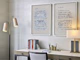 Detail of Guest Bedroom: "From Dim to Bright (Henrietta)" and "Numerical Blue (Dear Horace)" by Gail Tarantino, acrylic on linen
