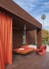 An outdoor swing bed makes the most of sunny, Santa Monica weather.