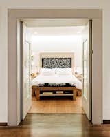 Bedroom, Ceiling Lighting, Recessed Lighting, Bed, Dark Hardwood Floors