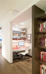 Study, Dark Hardwood Floors, Desk, Shelves, Home office, Chair 