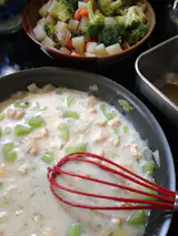 The beginning of a chicken pot pie (to be cooked in the stove)