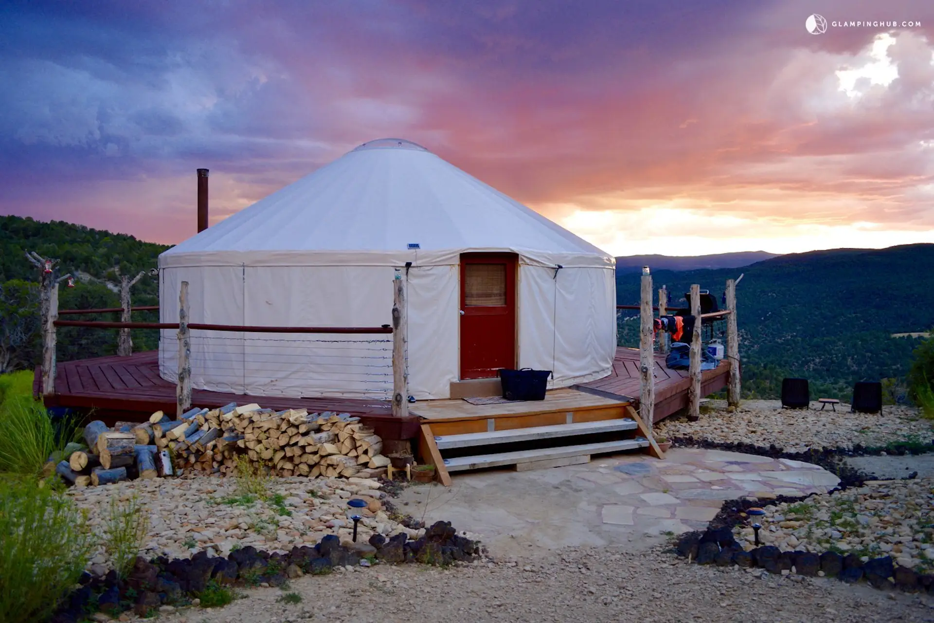 This rustic yurt rental with incredible views near Zion National Park, Utah, can accommodate up to nine guests. For a group of glampers looking for the ultimate Zion experience, this is the place to stay. There are four double beds and three single beds in the yurt.