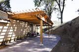 Large Oak trees and the redwood timber pergola provide shade throughout the property. Temperatures in southern Mendocino County, California can soar into the triple digits in summer.