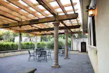 Just off the main tasting room, the patio has a distinctive Italian feel. Redwood enhances the space with beauty and valuable shade, particularly in the hot summer months.