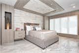 Hand-painted wallpaper to resemble Abalone stone on both wall and ceiling.  
