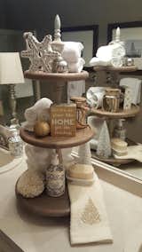 a 3 tier solid wood display shelf