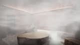 The steam room evokes a foggy night.
