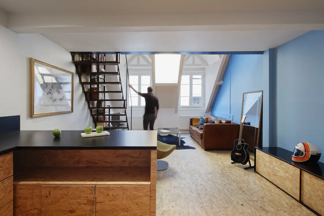 Photo 3 Of 14 In A Tiny Parisian Loft Strikes Industrial Vibes With A