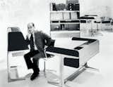 The Action Office line was one of the company's pioneering series of office furniture that sought to provide office workers with flexibility and the ability to move. A variety of postures was considered: stand-up desks, perching seats, and smaller sit-down units were all developed for the average worker who spends one-third of their day in an office, seated before a desk. As forward-looking and well-considered as the concepts and designs were, the line unfortunately met only modest success and hinted at the growing tensions within the company, particularly between George Nelson's office and cross-disciplinary designer Robert Propst. (George Nelson portrait for Alcoa Design Award feature in Fortune, 1965)