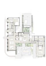 The floor plan of the home shows its asymmetrical shape and emphasis on indoor-outdoor living.